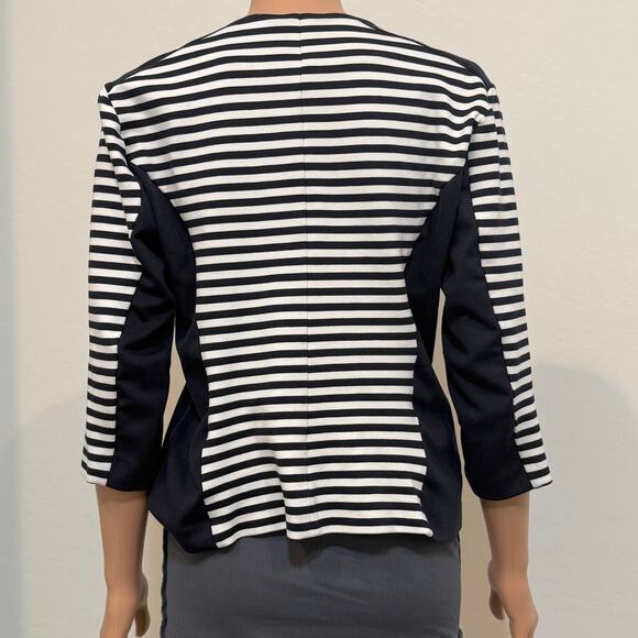 Anne Klein small stripe color block 1/2 sleeve jacket blazer C2 2405 - Picture 7 of 12